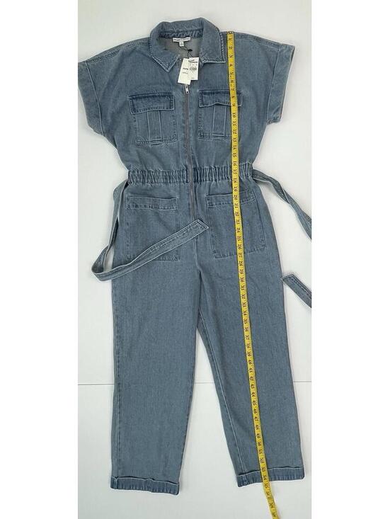 NWT Express X LADYGANG Women’s Blue Denim Zip Front Belted Jumpsuit Size 8 - Picture 8 of 10